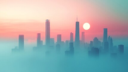 Fototapeta premium Misty City Skyline at Sunrise