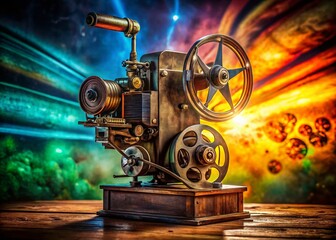 Vintage Film Projector with Rustic Details for Retro Cinema and Nostalgia