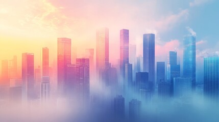 Fototapeta premium Dreamy City Skyline at Sunrise