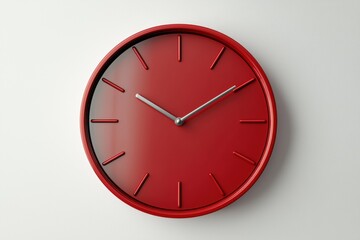 A modern 3D alarm clock with a glossy red frame and metallic hands, placed on a white surface for a clean aesthetic
