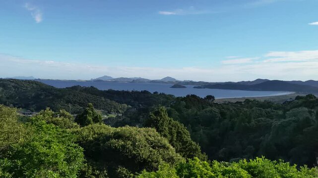 Matapouri Bay New Zealand Overlook. High quality 4k footage.