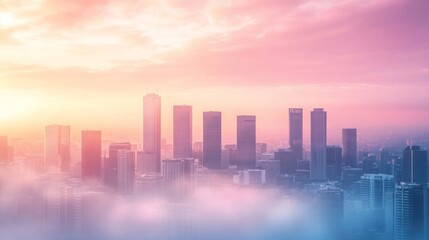Pink And Orange City Sunrise Skyline