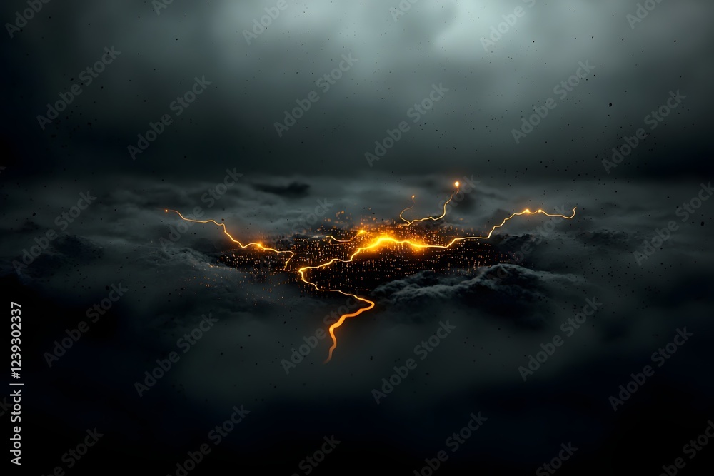 Fototapete intricate webs of glowing code and algorithms intertwining across a dark void visualizing the comple