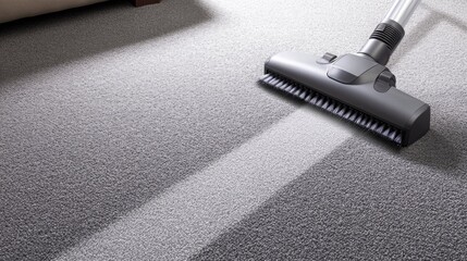 A modern vacuum cleaner glides effortlessly over carpet, creating a clean path while the sunlight streams in. This moment captures the spirit of spring cleaning in a welcoming indoor space.
