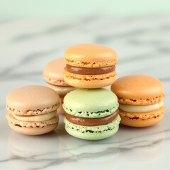 Obraz premium Elegant display of homemade macarons minimalist background gourmet dessert soft pastel colors close-up view
