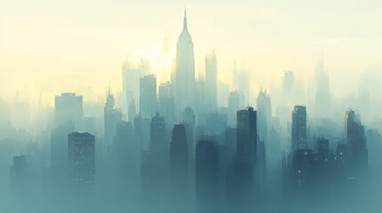 Fototapeta premium Misty City Skyline at Sunrise