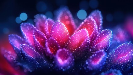 Fototapeta premium Vibrant Close-Up of a Colorful Flower with Dew Drops Glimmering Under Soft Light and Beautiful Bokeh in a Blur Background for Floral Photography