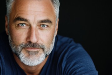 Fototapeta premium Portrait of a mature man with a beard and captivating blue eyes, displaying confidence and warmth