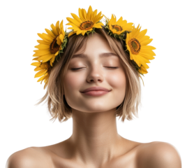 PNG Young caucasian woman sunflower background portrait.