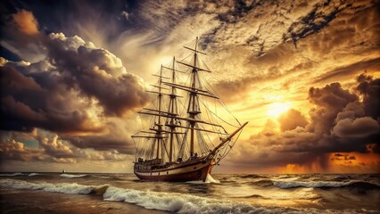 Obraz premium Vintage Photo: Mysterious Shipwreck in the Bermuda Triangle