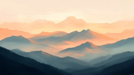 Obraz premium Orange And Blue Sunset Over Misty Mountain Range