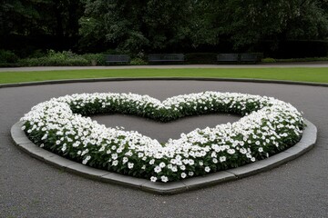 Beautiful flower heart arrangement public garden floral art natural setting eye-level view love symbolism