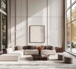 Modern Living Room with Large Windows and Minimalistic Decor