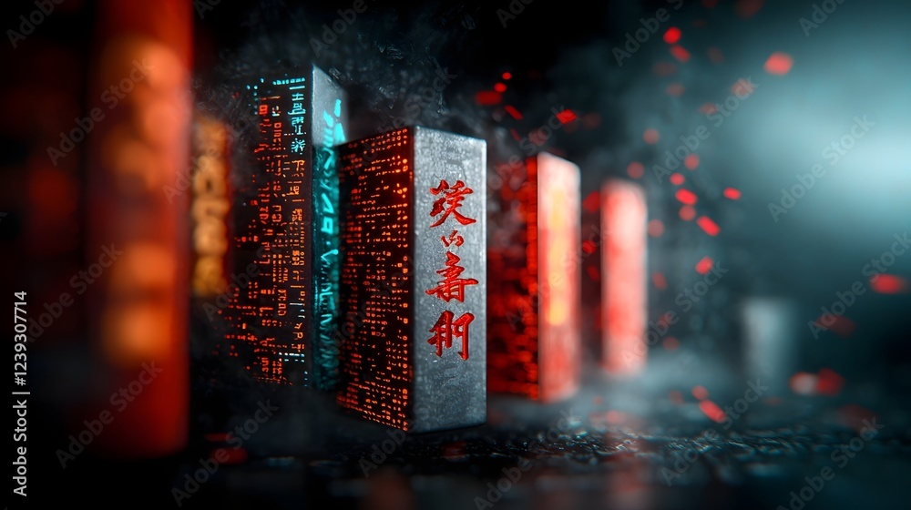 Poster mesmerizing cyberpunk inspired landscape filled with an intricate tapestry of computer code digital 