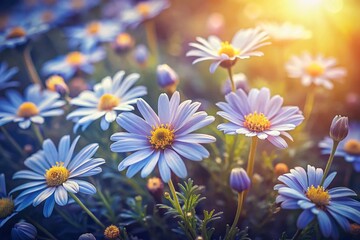 Vintage Style Brachyscome Iberidifolia Flowers, Delicate Blooms, Retro Photography