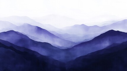Obraz premium Blue And Purple Misty Mountain Range Watercolor Painting