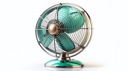 Vintage Style Electric Fan Isolated on White Background - Retro Home Appliance