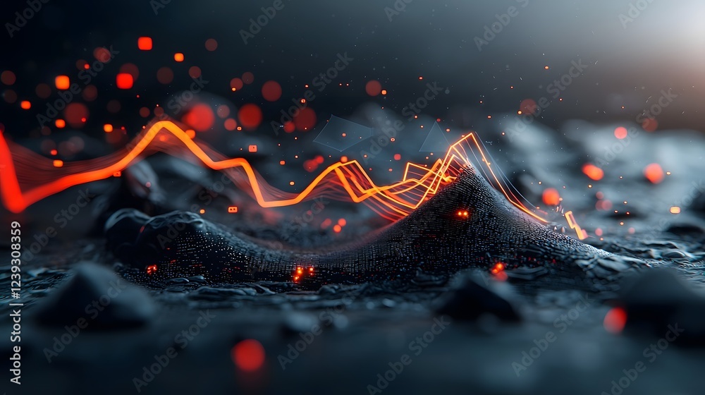 Poster mesmerizing display of digital signals and algorithmic patterns glowing neon geometric shapes and in