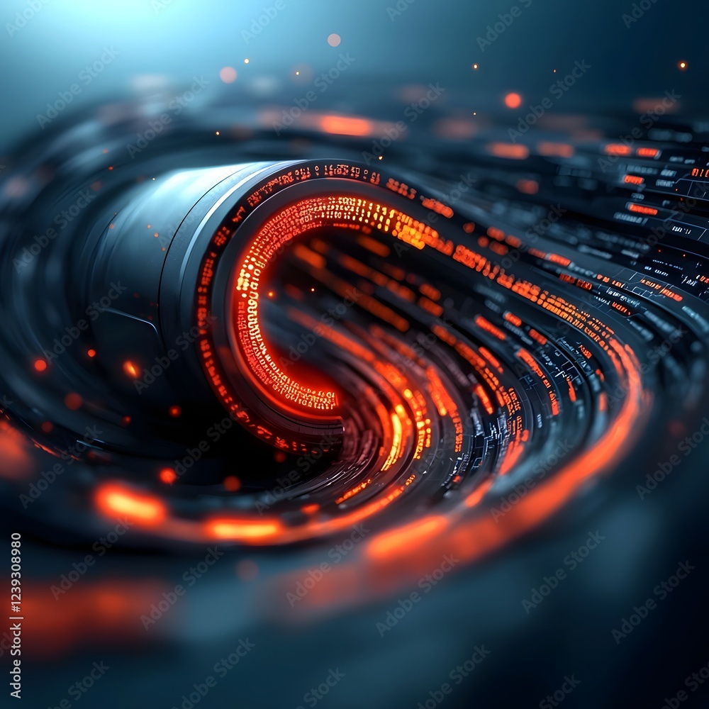 Poster mesmerizing swirls of binary code circuit diagrams and data visualizations coalescing on an inky aby