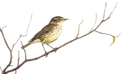Small bird perched on branch, autumnal background, nature illustration