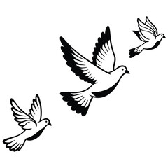 Fototapeta premium A vector graphic showcasing three stylized pigeons in flight against a plain white background