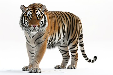 Obraz premium Majestic tiger walking confidently on a white background in natural detail