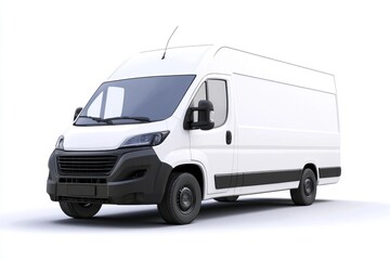 Naklejka premium Delivery Van blank mockup with copy space and space for logotype realistic isolated on white background. Commercial Vehicle. Cargo Van. Blank Van for design. Delivery Van. Realistic Delivery Van.