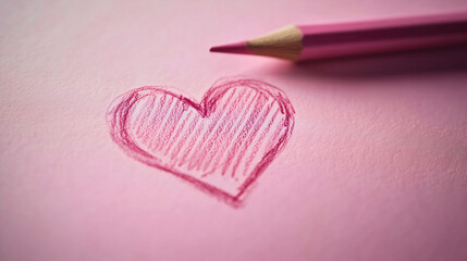 A heart drawn with a purple pencil, symbolizing joy, happiness, and love. The heart is hand-drawn on a classic sheet of paper, a small and sweet drawing.