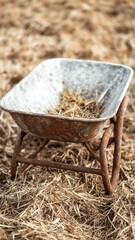 Wheelbarrow at farm agriculture equipment rural setting natural environment close-up view gardening essentials