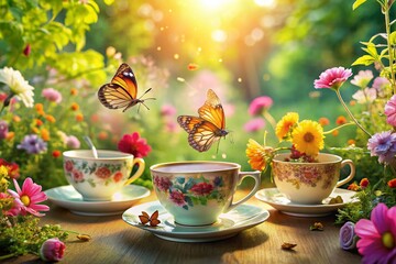 Whimsical Tea Party in a Butterfly Garden