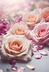 Festive flower English rose composition on the white background. Copy space. Birthday, Mother's, Valentines, Women's, Wedding Day concept.