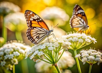 Obraz premium White flower with insects and butterflies