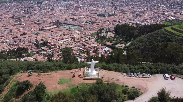 Cusco cityscape with cristo blanco statue from various viewpoints