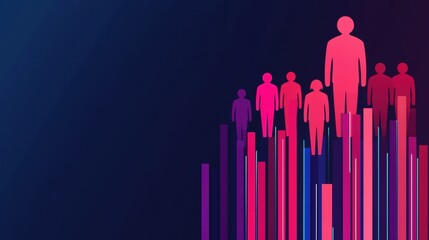 marketing research survey targeting, Silhouette Figures with Vertical Colorful Bars on a Dark Background