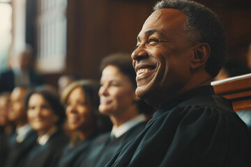 Fototapeta premium Generative AI representation of a judge presiding in a courtroom during a legal trial