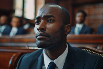 Fototapeta premium Generative AI representation of a judge presiding in a courtroom during a legal trial