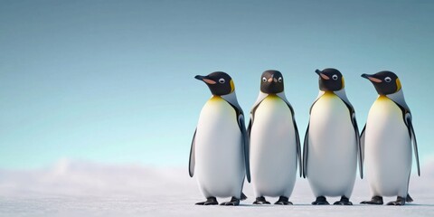 Fototapeta premium Penguins gathering on ice antarctica wildlife scene arctic environment close-up view conservation concept