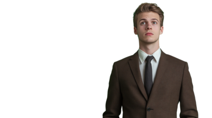 Businessman looking up on transparent background, green screen
