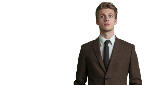 Businessman looking up on transparent background, green screen - Powered by Adobe