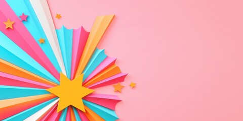 Obraz premium Creative burst of colorful paper stars on pink background graphic design home decor artistic environment aesthetic viewpoint