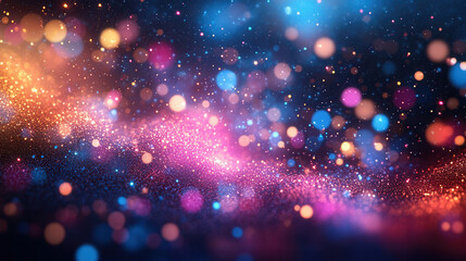 Vibrant abstract fireworks display in neon pink, blue, and gold illuminating the night sky, perfect for New Year celebrations and modern party themes