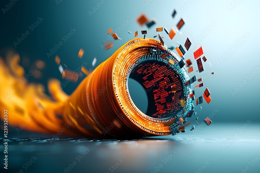Poster swirling currents of binary code and glitching data fragments coalesce into a mesmerizing visualizat