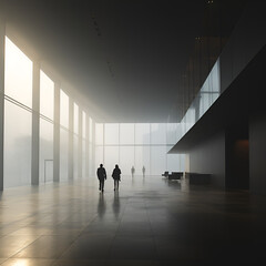 silhouettes of people in a corridor