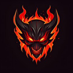 fiery devil head on black background