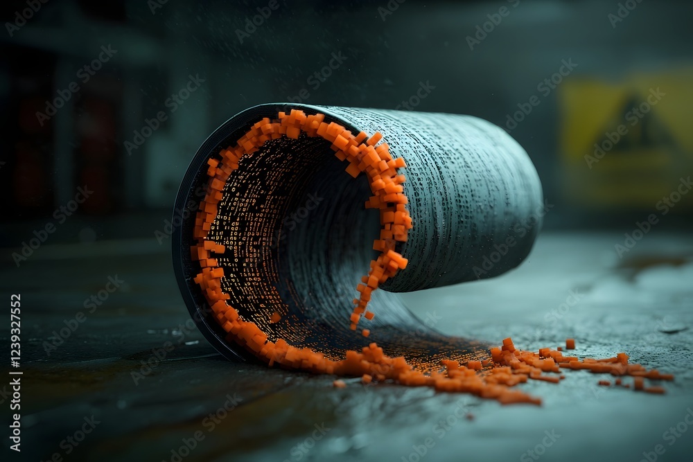 Poster swirling waves of binary code and algorithmic fractals coalesce on a veiled technological substrate 