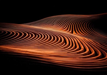 Abstract Waves in Warm Tones on a Dark Background