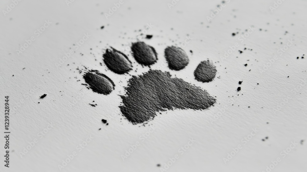 Aufkleber A Strikingly Textured Black Paw Print on a Pristine White Surface: A Study in Contrast and Minimalism.