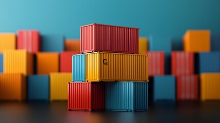 Obraz premium Towering stacks of multicolored shipping containers symbolizing the vast global network of international trade and logistics photograph showcasing the industrial modern