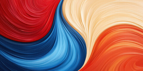 Happy Valentines Day background, Vibrant abstract art featuring swirling colors of red, blue, and cream, creating dynamic and energetic composition that evokes emotion and movement