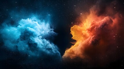 Vibrant Cosmic Nebula   Captivating Celestial Clouds in Mystical Galaxy  Dramatic and fantastical cosmic scene with colorful and vivid interstellar clouds against the dark starry space backdrop